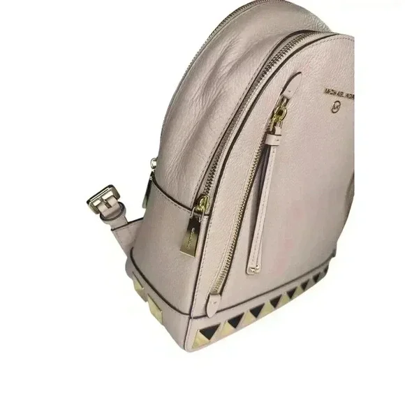 NWT Michael Kors Brooklyn Medium Studded Pebbled Leather Soft Pink Backpack - Picture 4 of 12